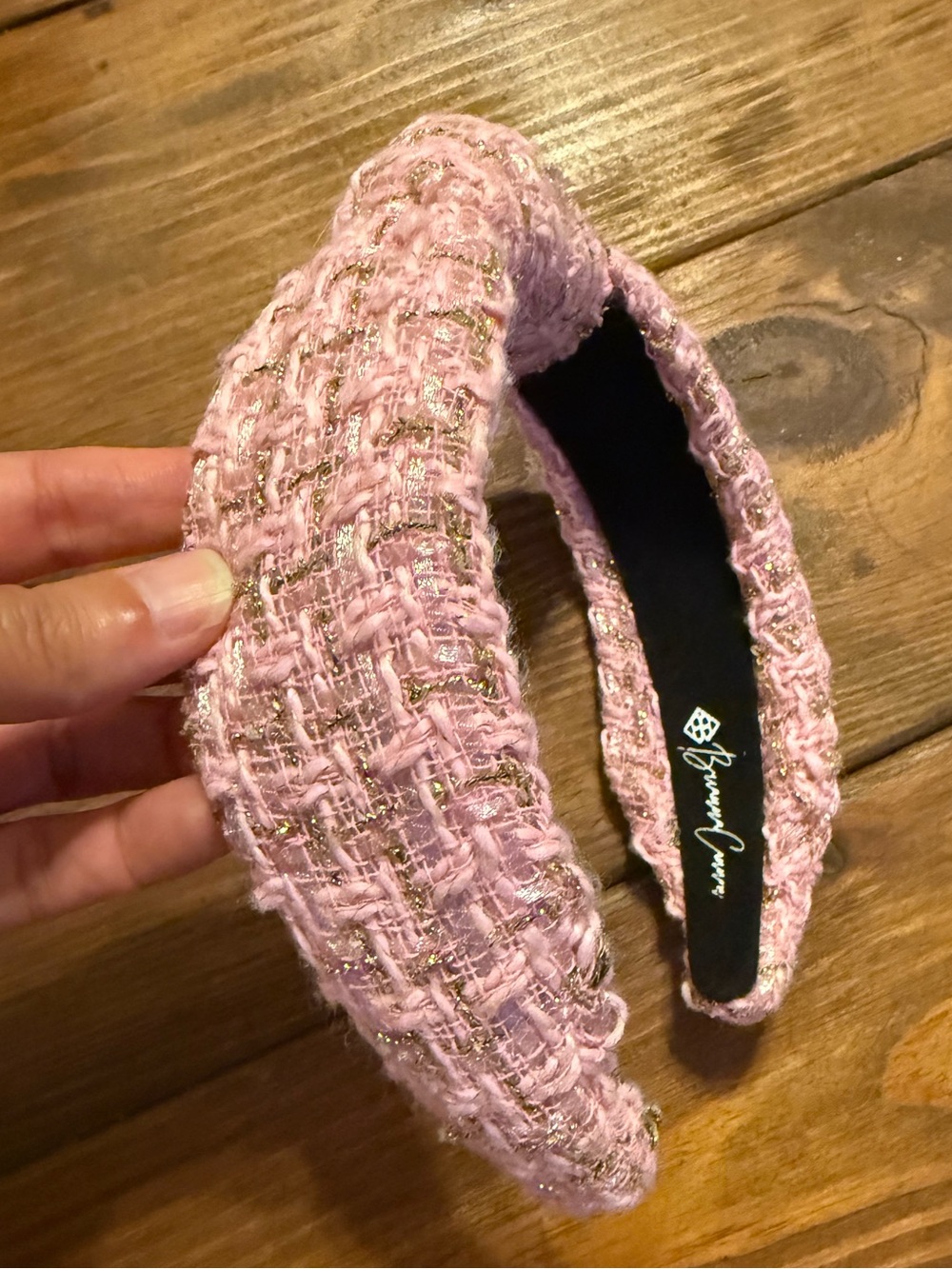 Brianna Cannon Wide Knotted Pink Tweed Headband